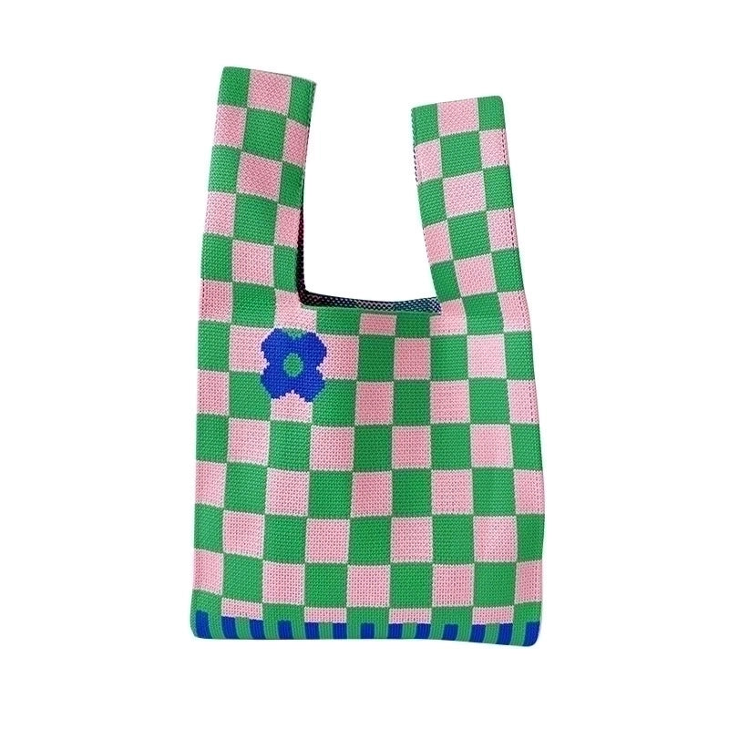 Women's Medium Polyester Plaid Flower Cute Open Handbag