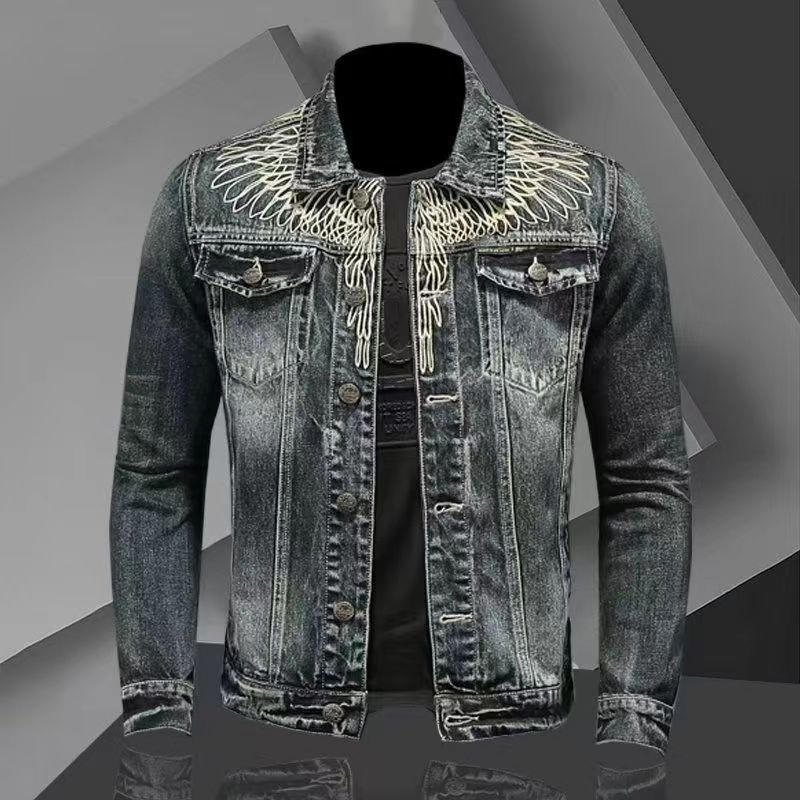 Vintage Distressed Washed Lapel Single-Breasted Denim Jacket