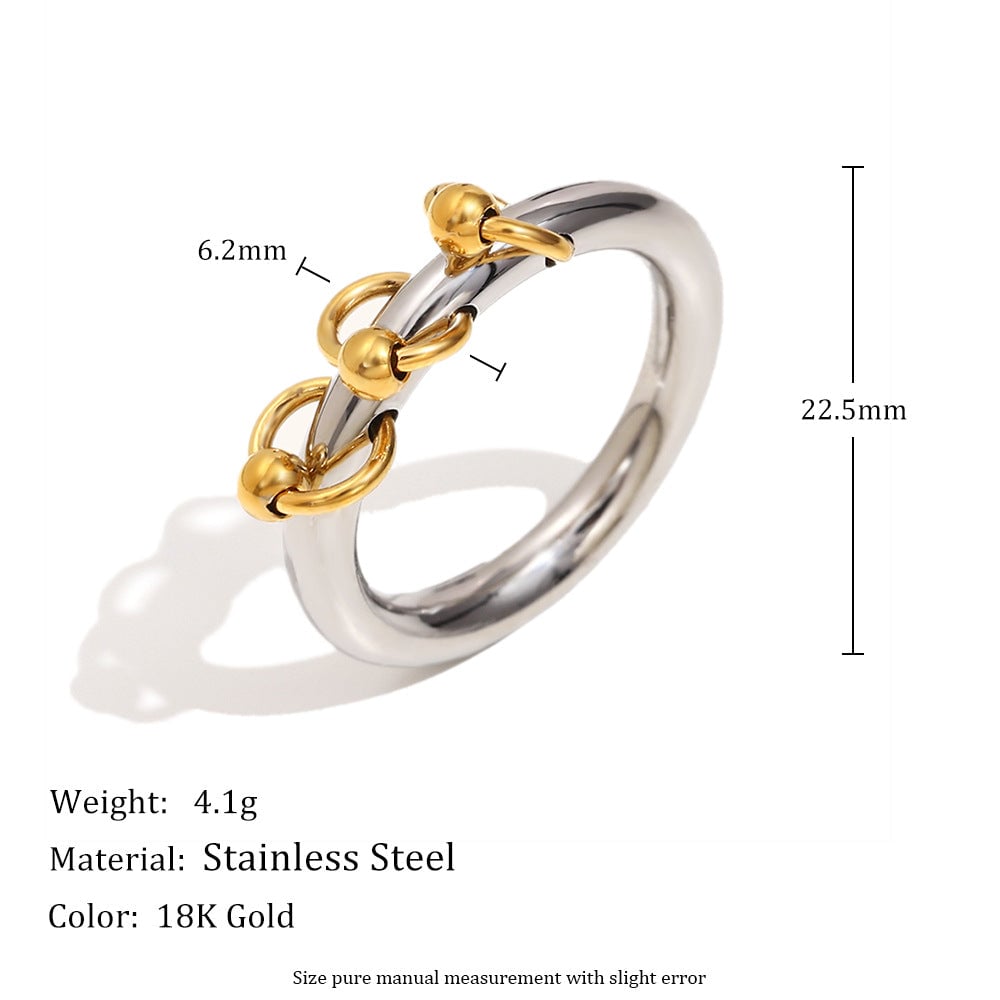 Fashionable Stainless Steel 18K Gold Plated Cross Zircon Five-Pointed Star Round Bead Braided Three-Layer Ring