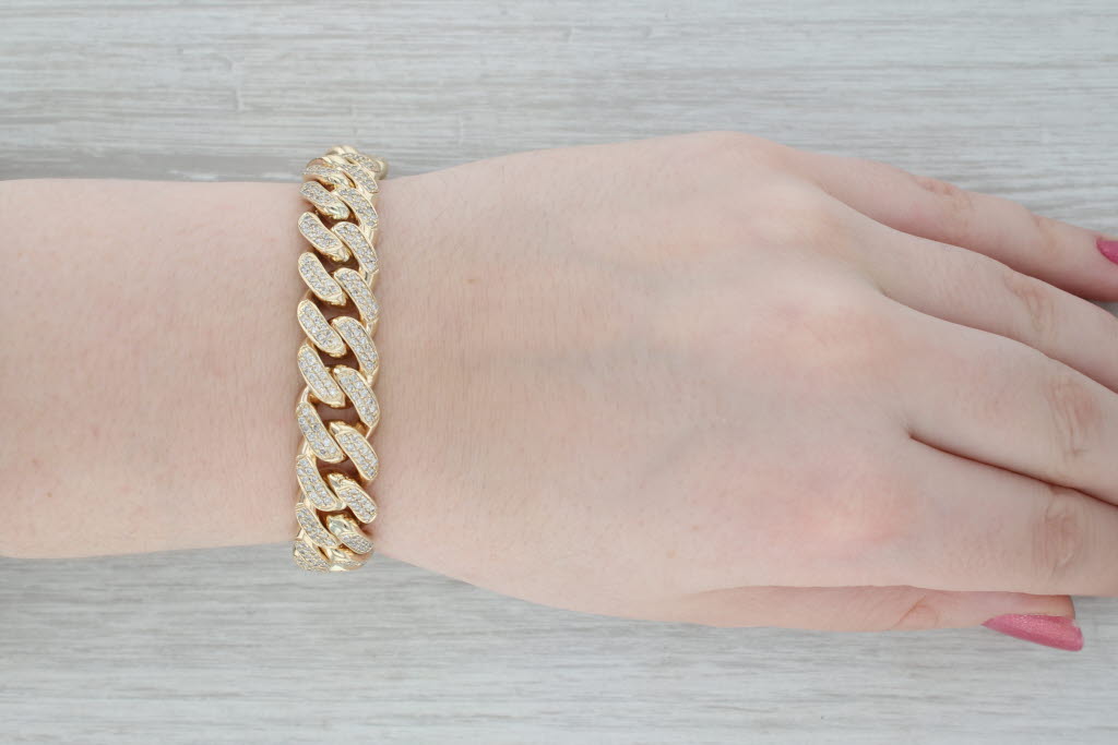 5ctw Diamond Curb Chain Bracelet 10k Yellow Gold 7.5 13.2mm