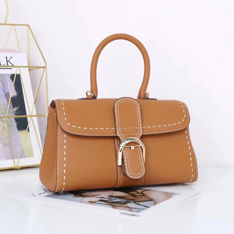New Horseshoe Buckle Handbag Top Layer Litchi Grain Cowhide Fashionable One-Shoulder Portable Crossbody Casual Saddle Bag