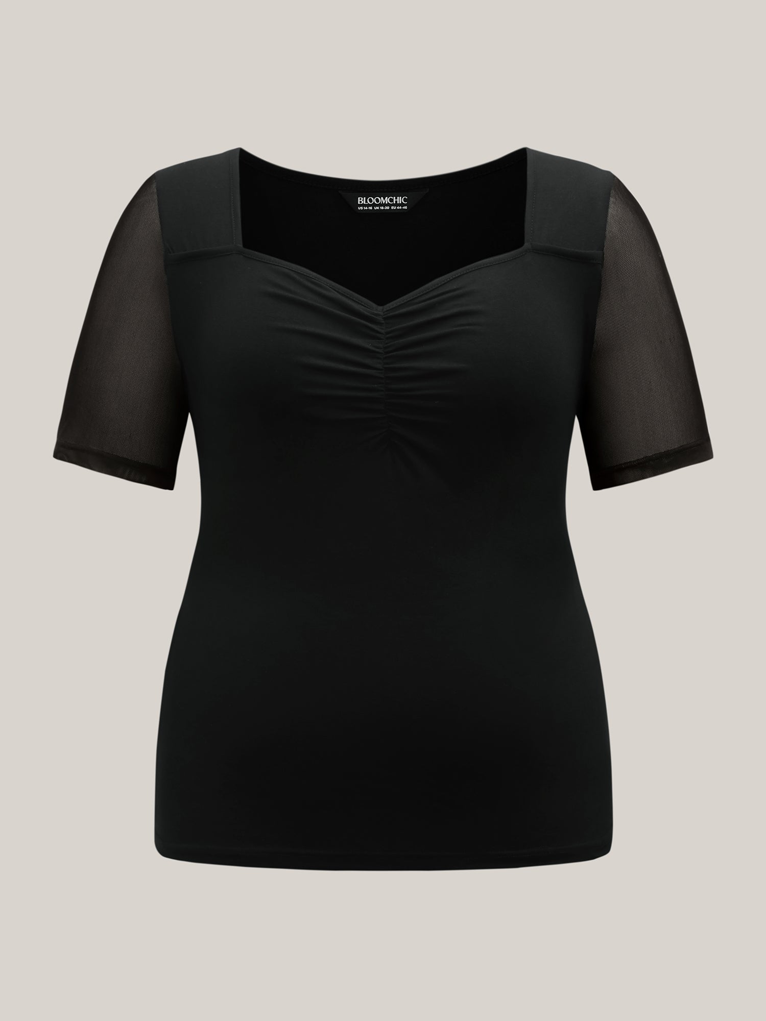 Sheer Sleeve Fitted Sweetheart Plain Top