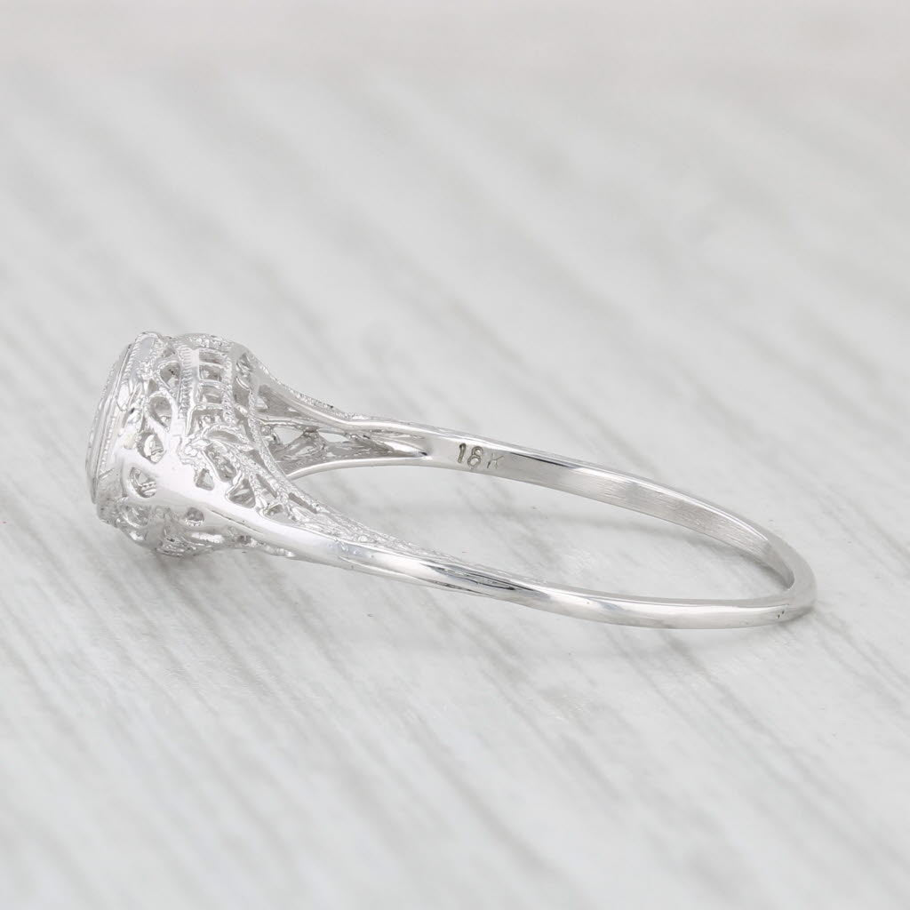 Vintage Filigree Diamond Solitaire Ring 18k White Gold Size 8