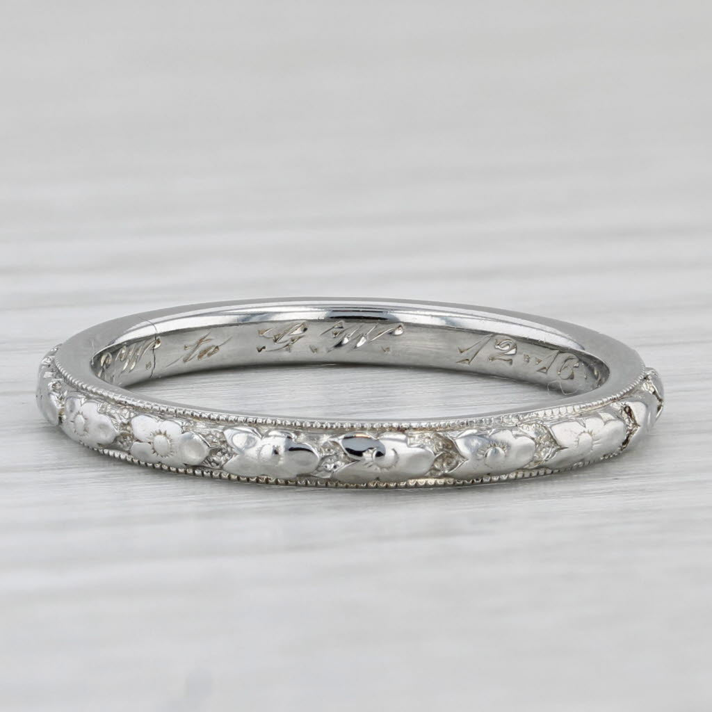 Orange Blossom Traub Vintage Wedding Band 18k White Gold Stackable Ring Size 6.5
