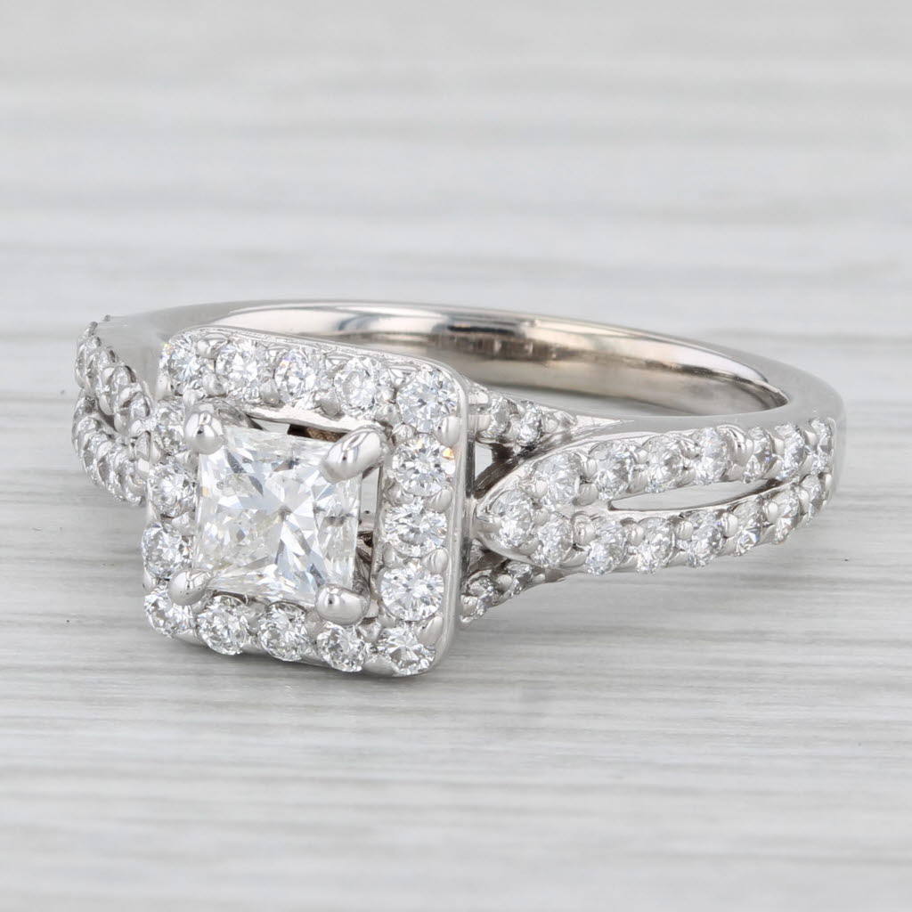 1.54ctw Tolkowsky Princess Diamond Halo 14K White Gold Engagement Ring Size 6.75