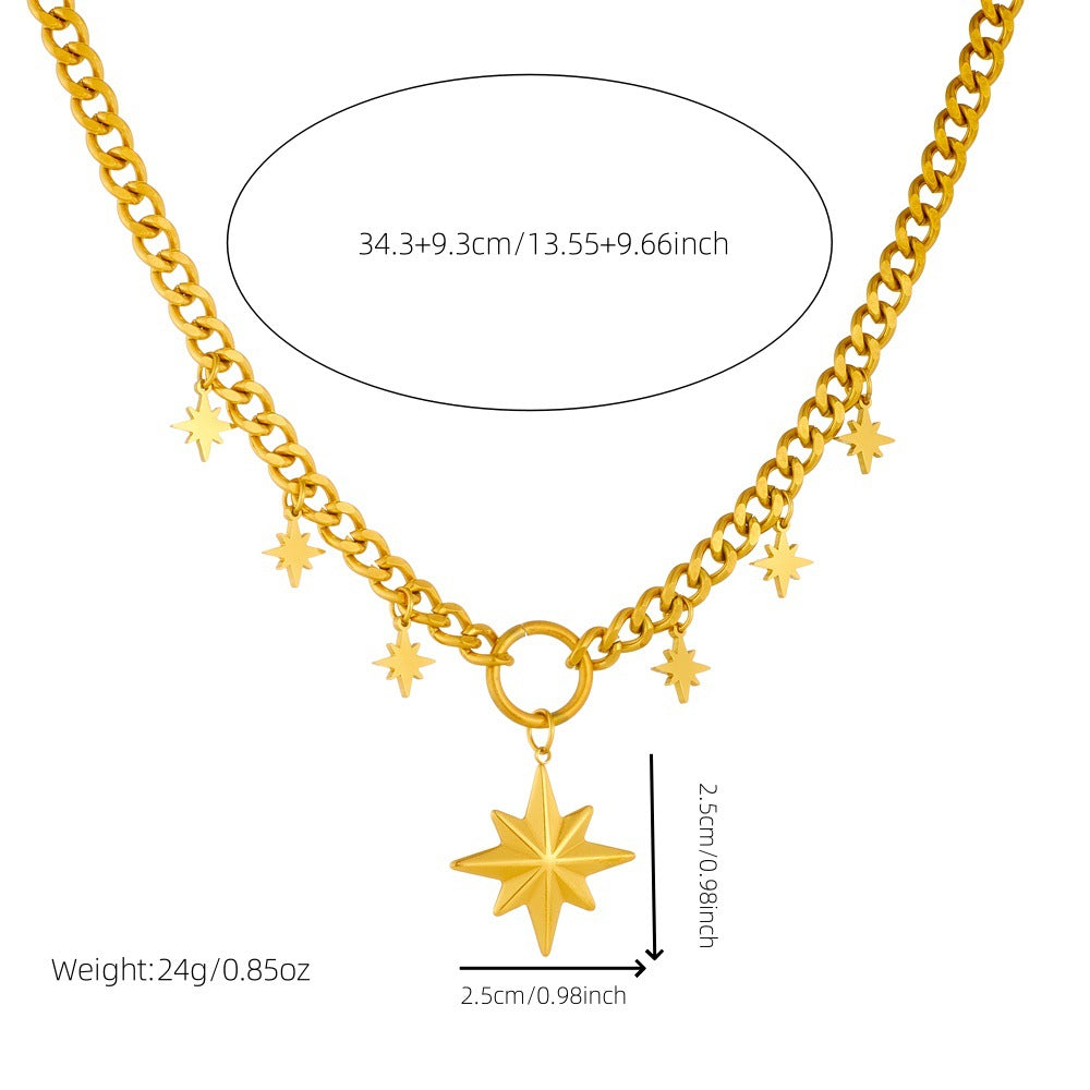 Neutral Style Stainless Steel Thick Chain Necklace Star Diamond Wing Sun Pendant Sweater Chain
