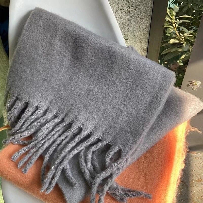 Women's Scarf Winter Solid Color Mohair Thickened New High-grade White Lazy Shawl Scarf Warm Fashion