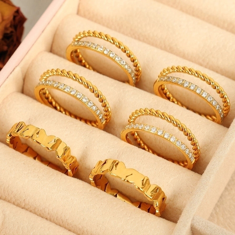 304 Stainless Steel 18K Gold Plated Minimalist Irregular Floral Irregular Ditsy Floral Zircon Adjustable Ring