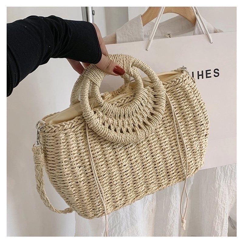 Women's Straw Solid Color Vacation Square String Handbag