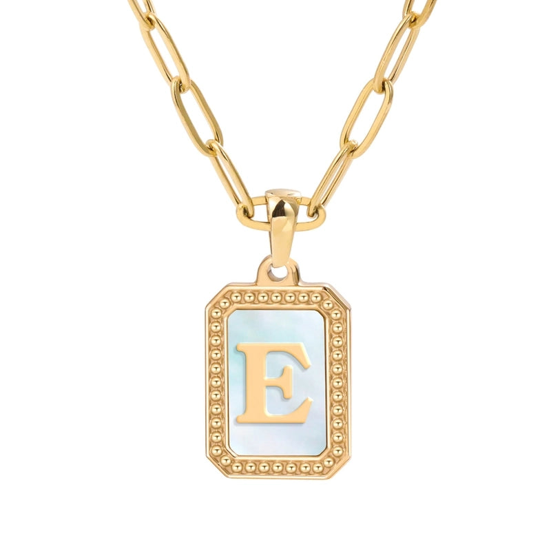 Minimalist Letter Square Titanium Steel Plating Inlay Shell Pendant Necklace 1 Piece