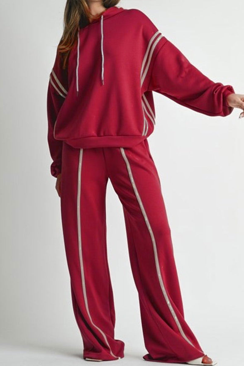 Casual Sportswear Daily Solid Color Draw String Hooded Long Sleeve Two Pieces