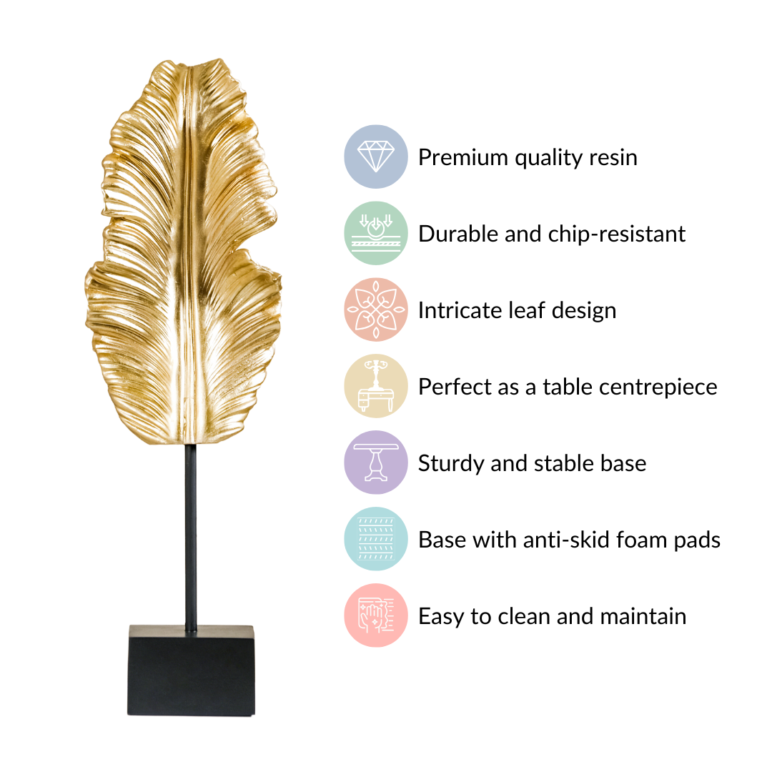 Gold Leaf Feather Resin Showpiece