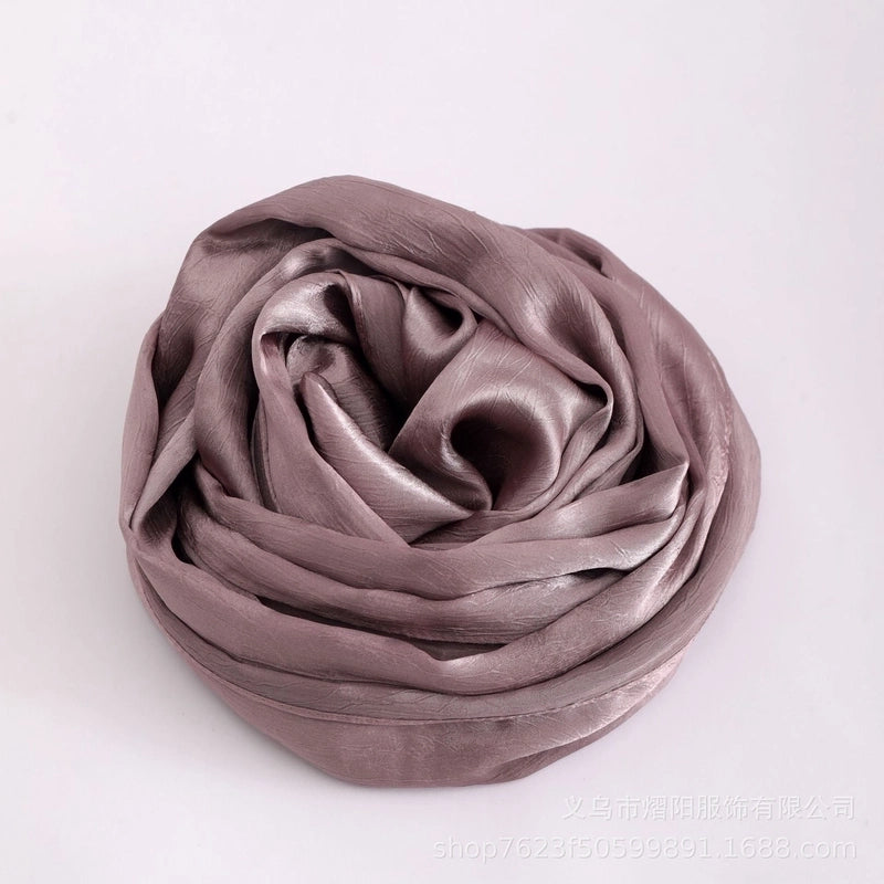 Spring And Summer New Bark Wrinkle Satin Scarf High-end Satin Wrinkle Long Scarf Ethnic Scarf Silk Scarf Shawl