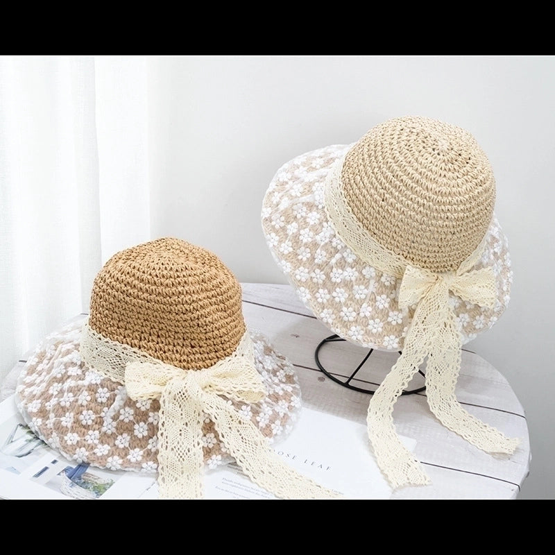 Women's Sweet Pastoral Bow Knot Wide Eaves Straw Hat
