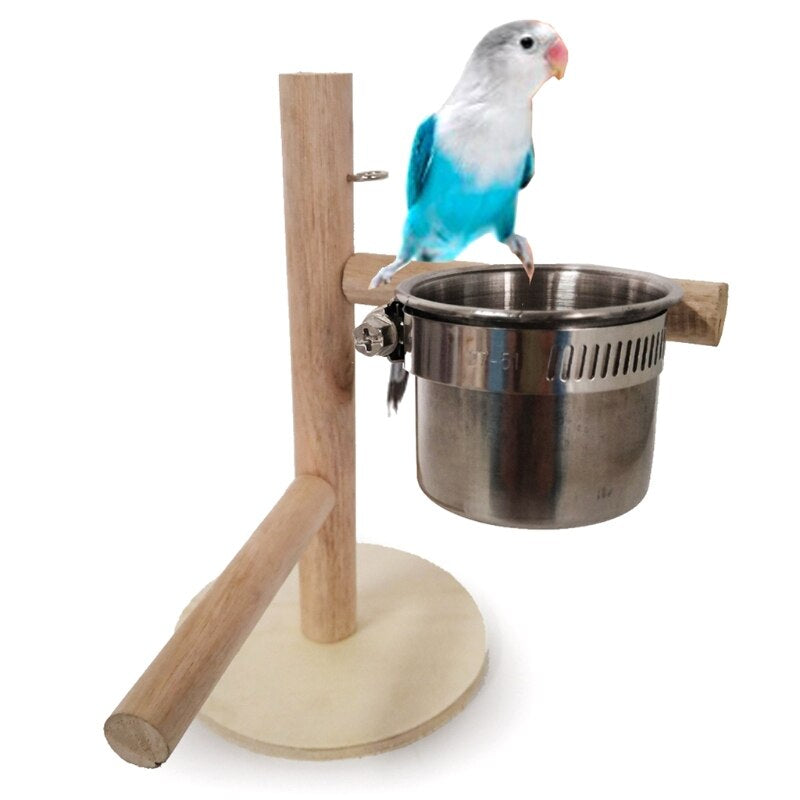 Birds Feeding Dish Cup Wooden Standing Toy