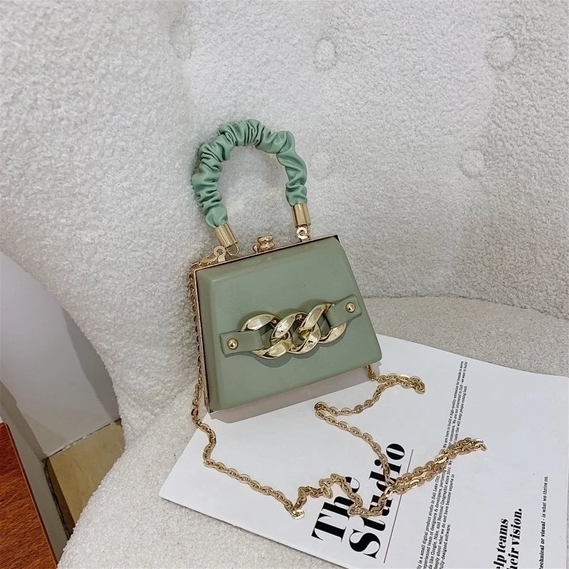Women's Small Pu Leather Solid Color Classic Style Lock Clasp Handbag
