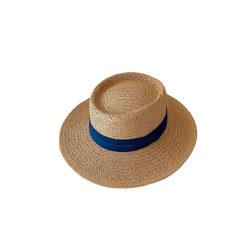 Women's Minimalist Classic Style Color Block Flat Eaves Straw Hat