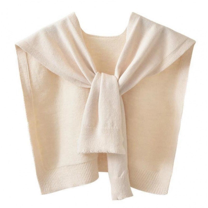 Cored Yarn Knitted Shawl Women's Spring And Autumn Outer Waistcoat Color Shoulder Thin Cardigan Summer Knotted Fake Collar Scarf