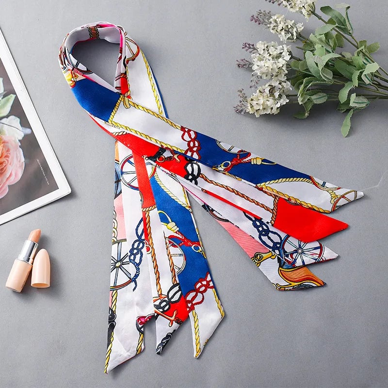 Silk Scarf Long Beveled Small Silk Scarf Double-layer Hair Belt Ribbon Decoration Tie Bag Hand Gift Box Silk Scarf