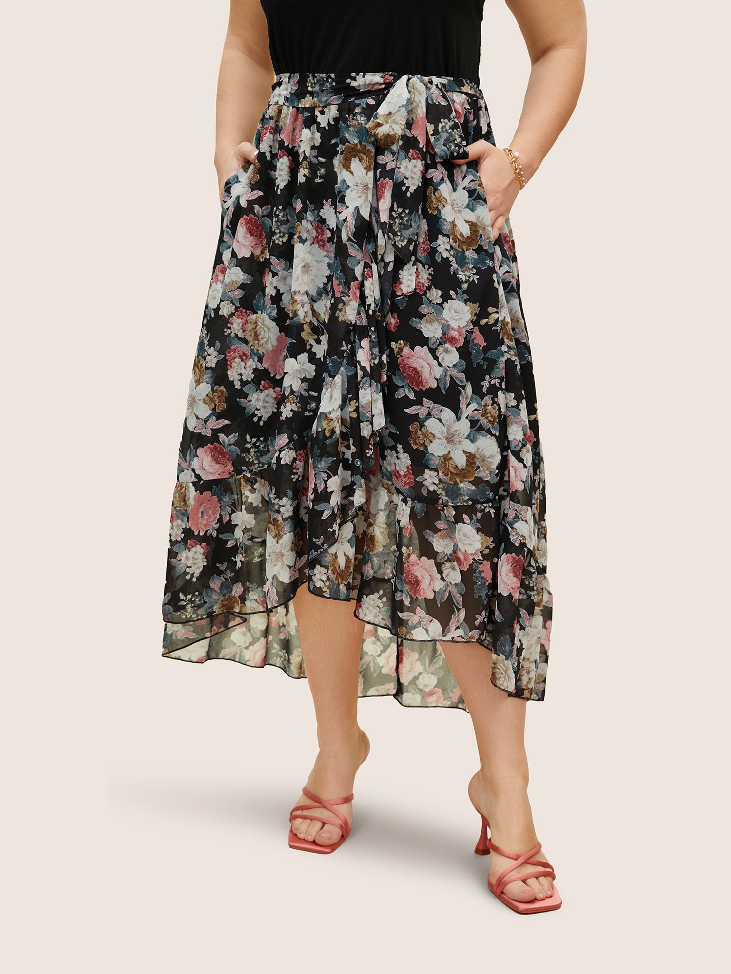 Halter Neck Patchwork Floral Belted Dress