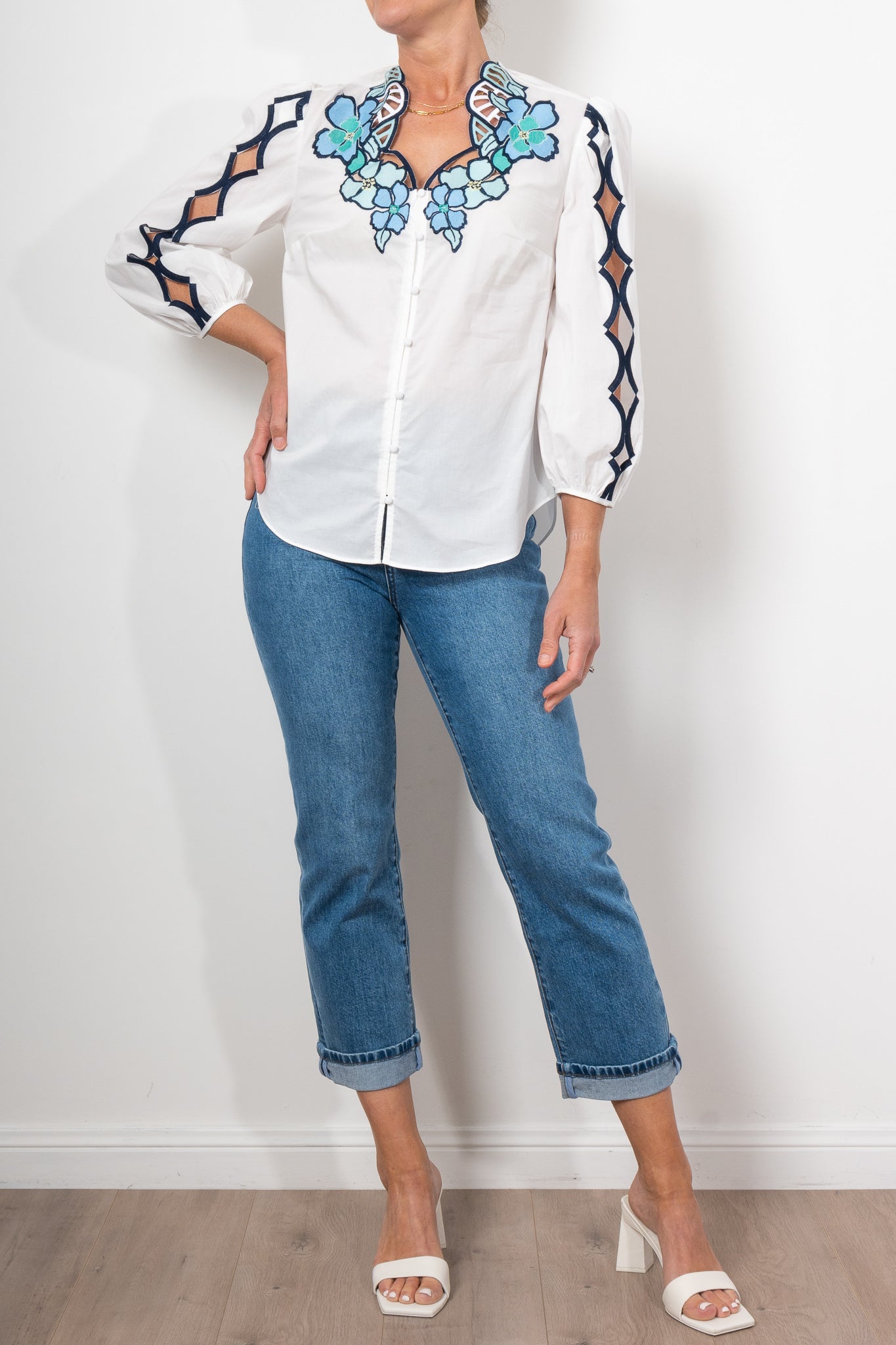 Once Was Cristina Embroidered Blouse Ivory Bay