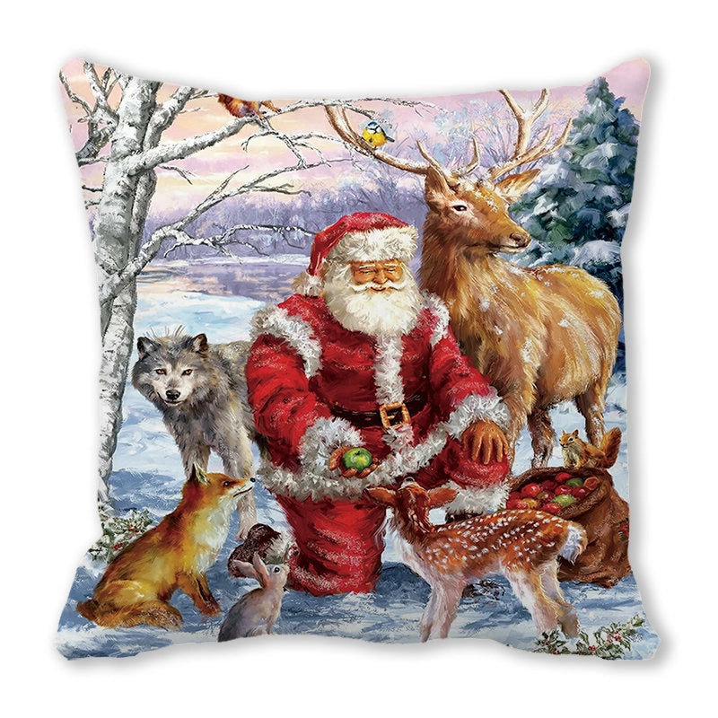 Christmas Pastoral Santa Claus Chemical Fiber Pillow Cases Couch & Sofa Decor