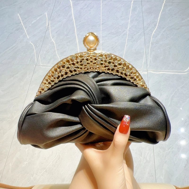 White Black Gold PU Geometric Pillow Shape Evening Bags