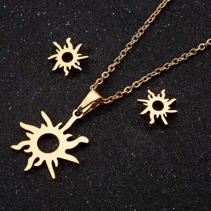 Minimalist Geometric Leaf Heart Shape Stainless Steel Plating Earrings Necklace 1 Set