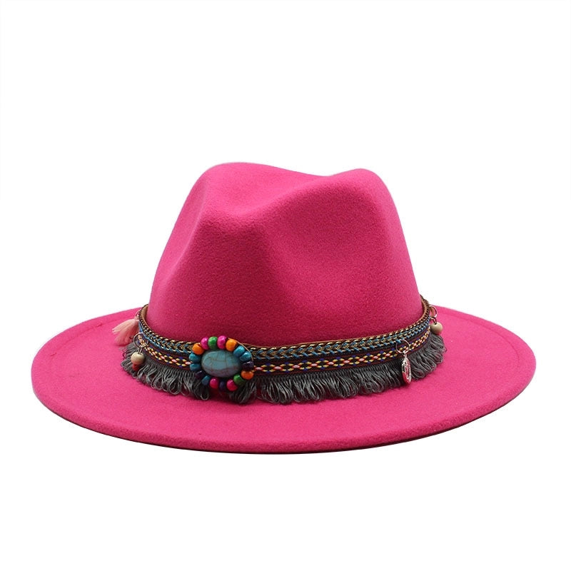 Designed Hot Sale Woolen Hat Women's Ethnic Style Retro Flat Brim Big Brim Jazz Hat