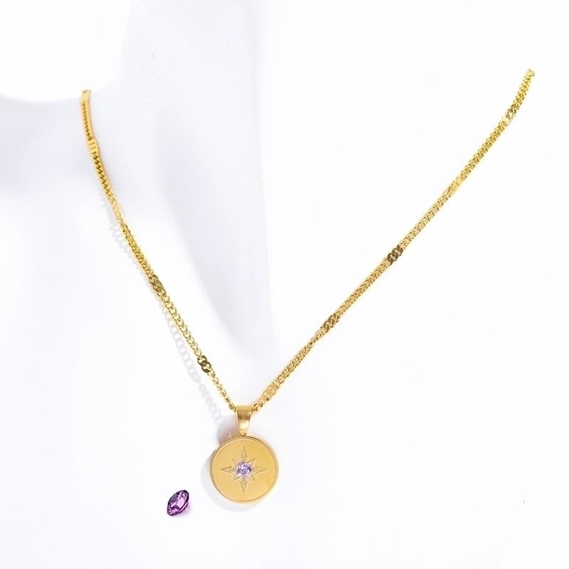Titanium Steel Minimalist Classic Style Inlay Geometric Zircon Pendant Necklace