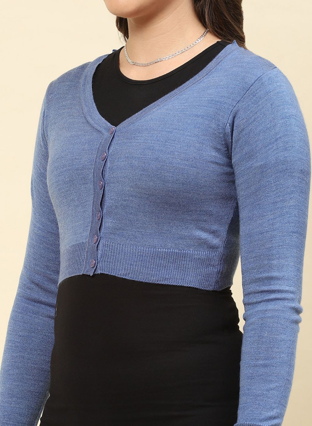 Women Blue Solid Blend wool Blouse