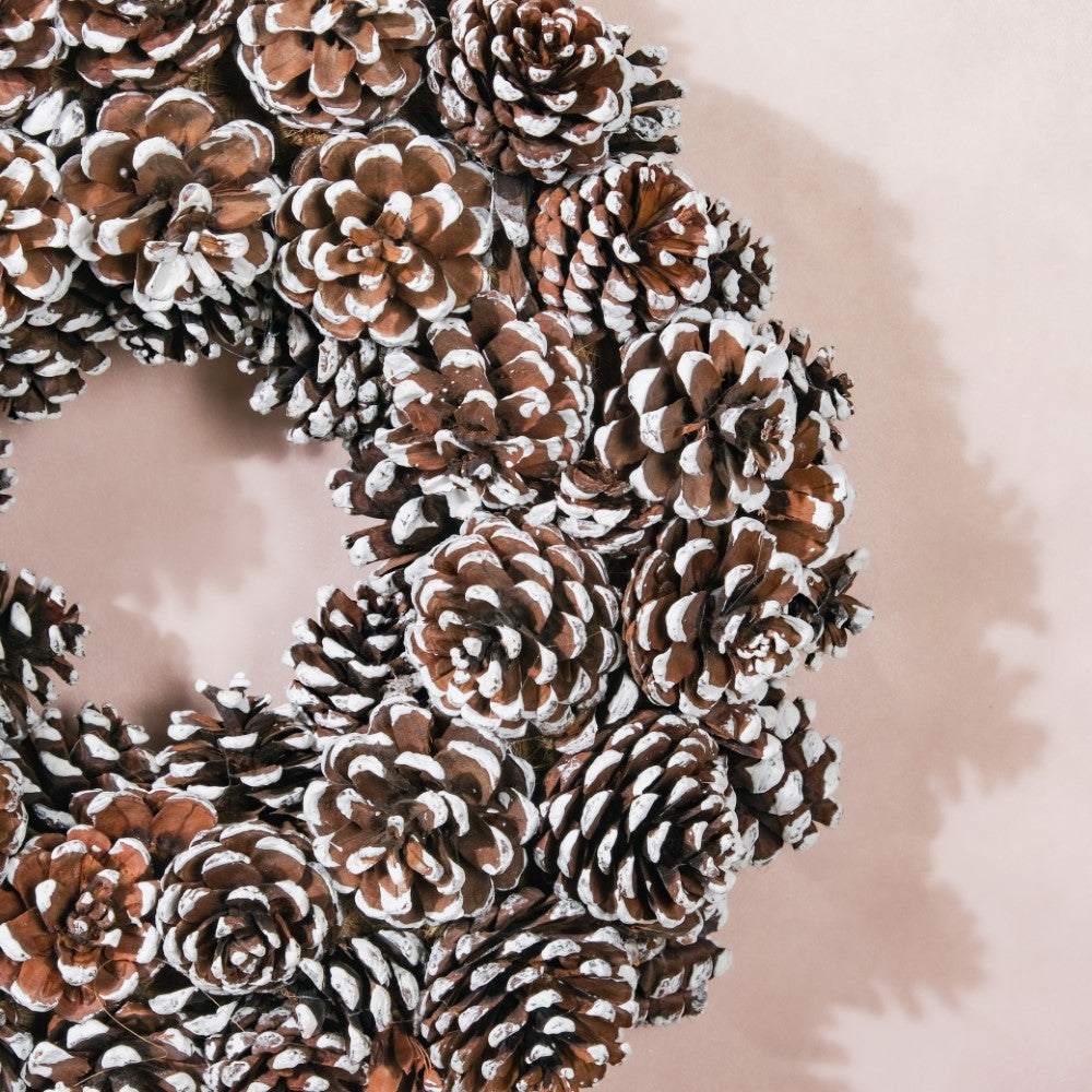 Christmas Wreath Of Snowy Pinecones 11 Inch