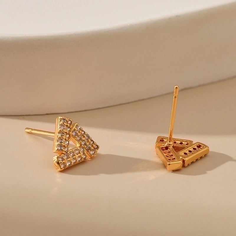 1 Pair Sweet Minimalist Moon Heart Shape Plating Inlay Copper Zircon Ear Studs