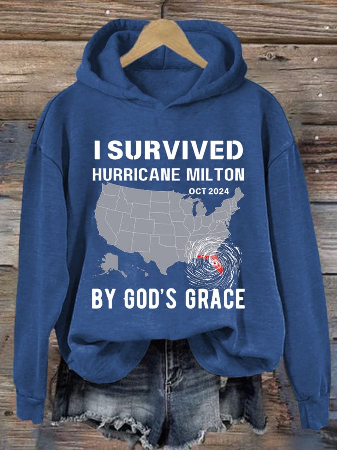 Women's I Survived Hurricane Milton Oct 2024 By God'S Grace Print Casual Sweatshirt