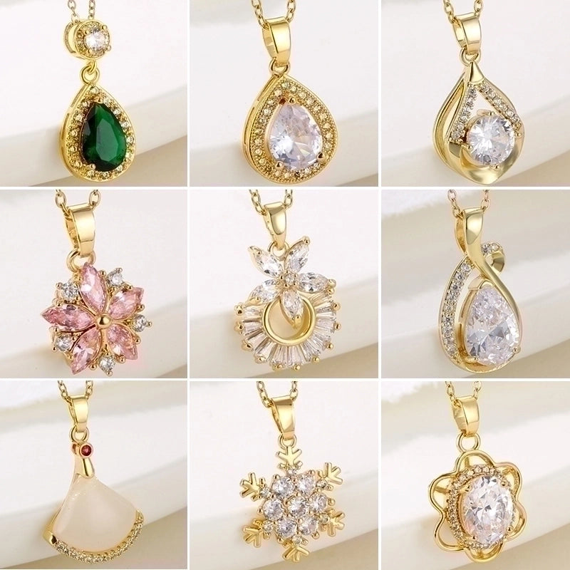 Stainless Steel Titanium Steel 18K Gold Plated Retro Plating Inlay Water Droplets Heart Shape Snowflake Zircon Pendant Necklace