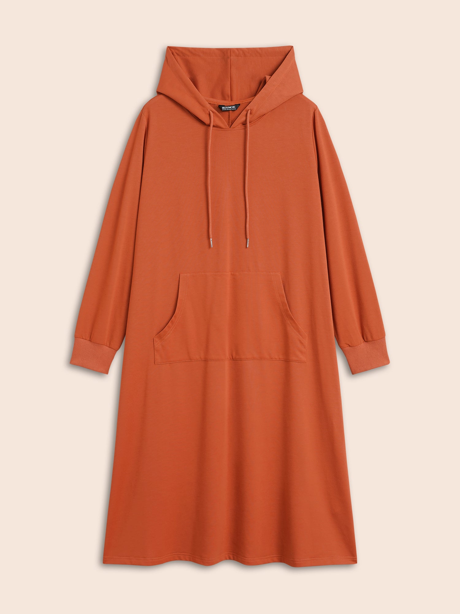 Plain Hooded Drawstring Kangaroo Pocket Dress