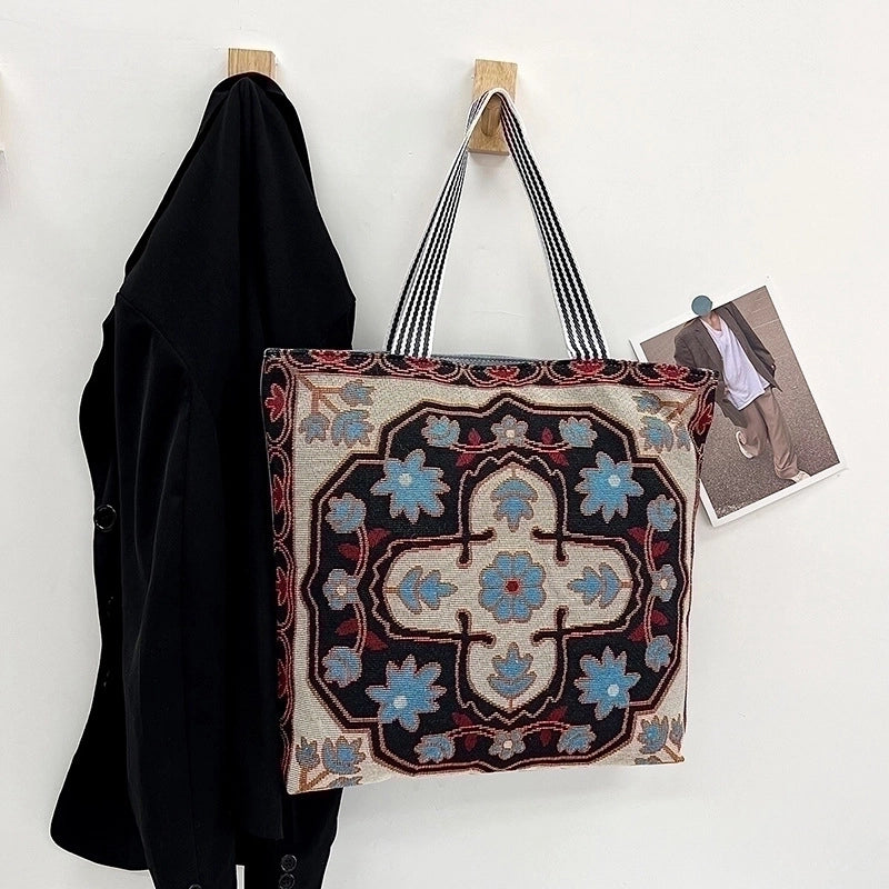 Women's Medium Canvas Geometric Vacation Ethnic Style Zipper Canvas Bag