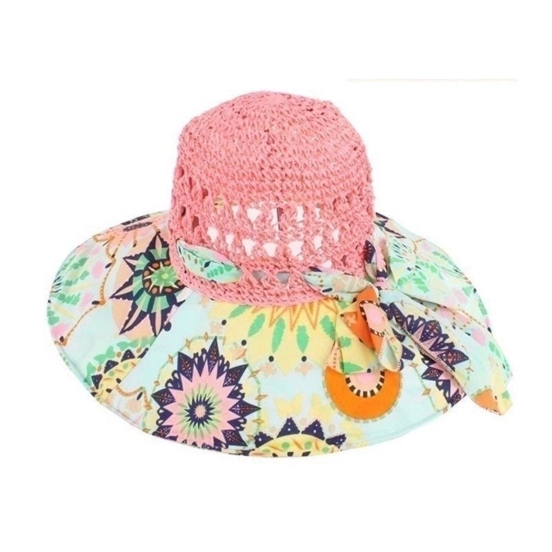 Women's Minimalist Color Block Printing Big Eaves Sun Hat