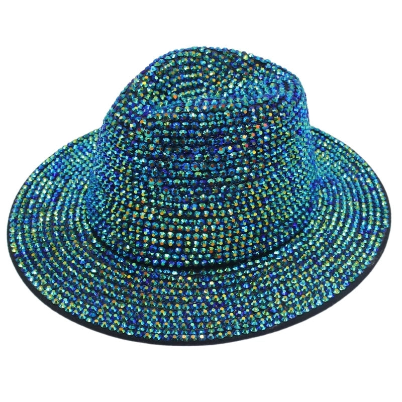 Unisex Hip-hop Retro Shiny Solid Color Rhinestone Wide Eaves Fedora Hat
