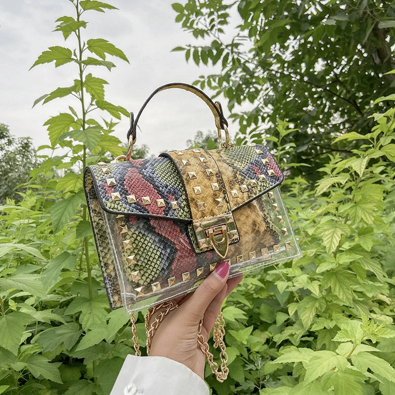 Snakeskin Pattern Buckle Single Shoulder Messenger Small Square Bag