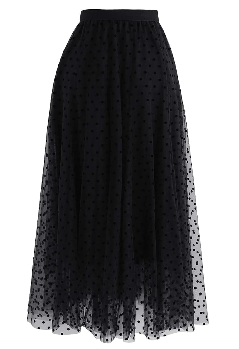 POLKA DOTS DOUBLE-LAYERED MESH SKIRT