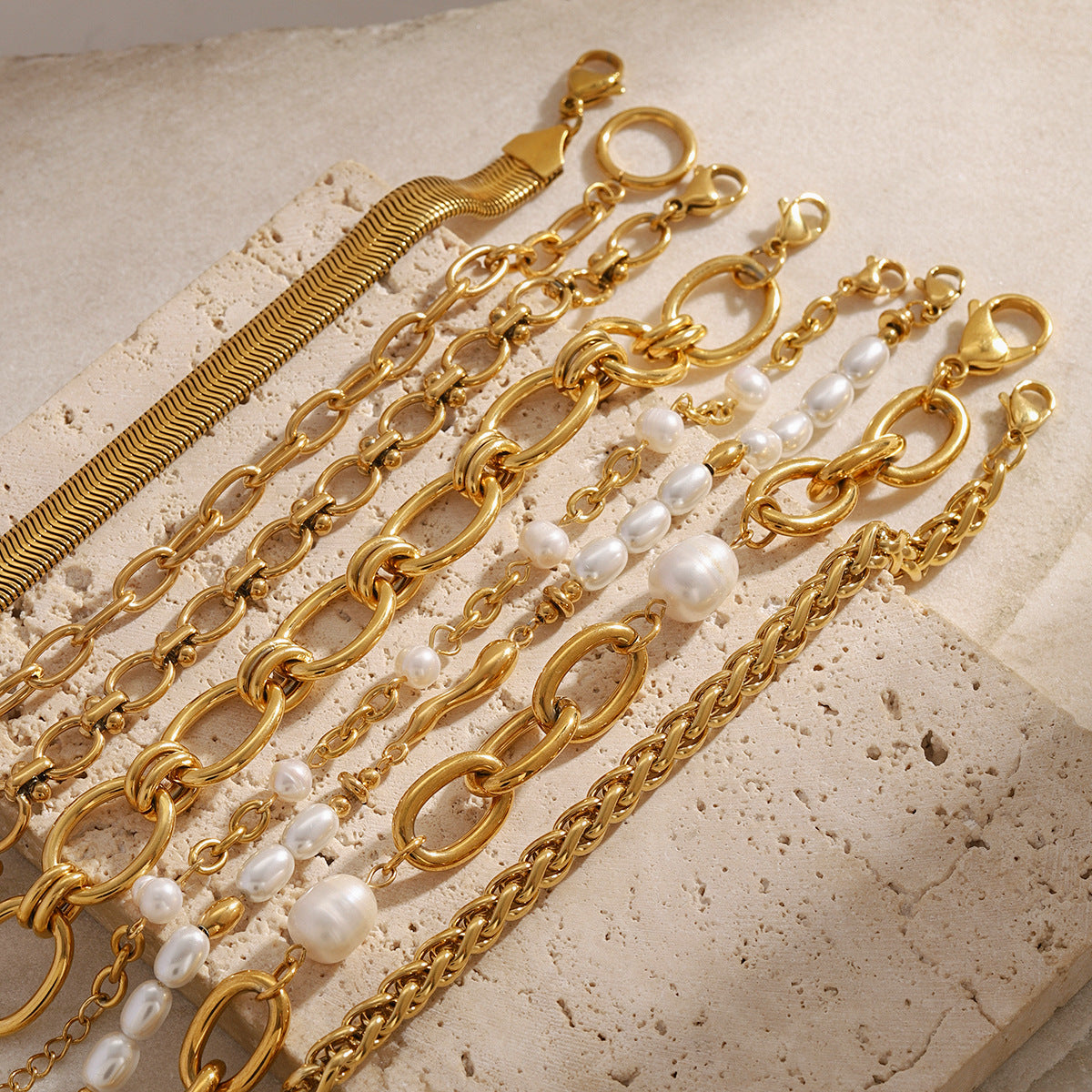 Jie Ding Stainless Steel Gold Pearl Bracelet Niche Metal Chain Titanium Steel Jewelry