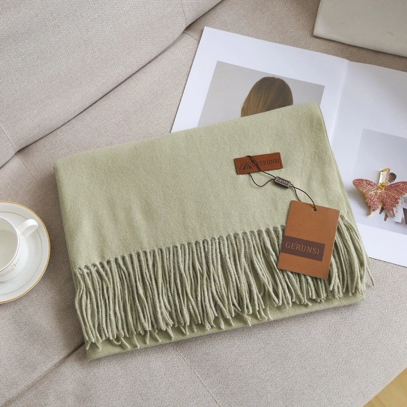 Unisex Retro Preppy Style Solid Color Imitation Cashmere Tassel Scarf