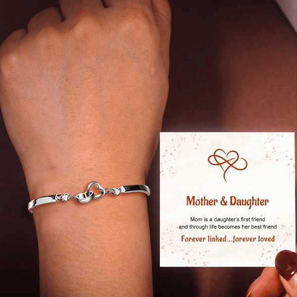 For Mother/Daughter - Forever Linked Together Crystal Heart To Heart Bracelet