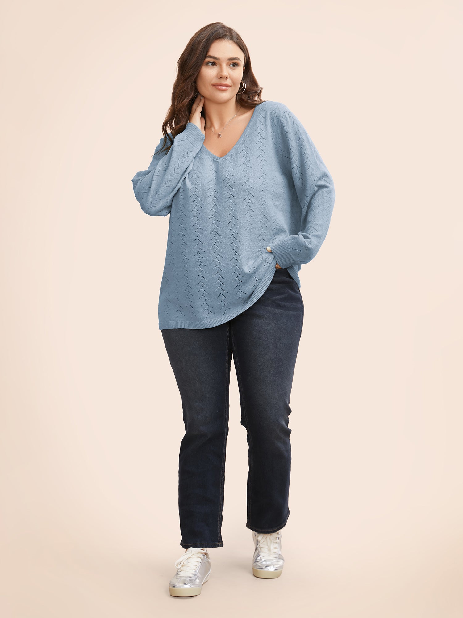 Texture V Neck Lightweight Pullover