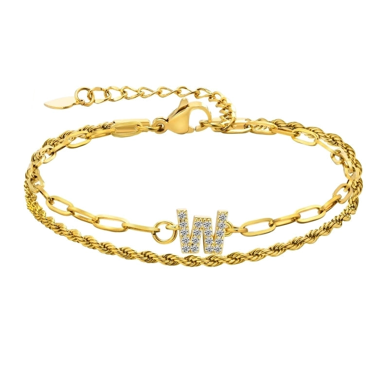 201 Stainless Steel 18K Gold Plated IG Style Inlay Letter Zircon Bracelets