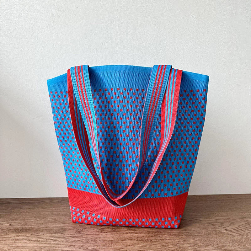 Women's Large Polyester Printing Classic Style Square Open Straw Bag