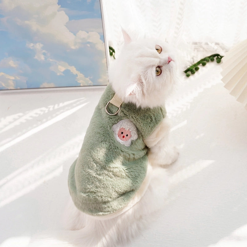 Thickened Warm Franece Velvet Embroidered Little Sheep Pet Clothes For Dogs Cats Autumn/winter Season