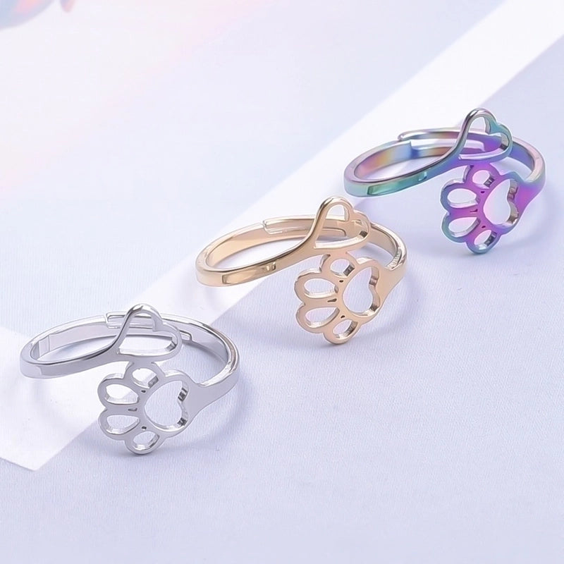 Cute Paw Print Stainless Steel Open Ring