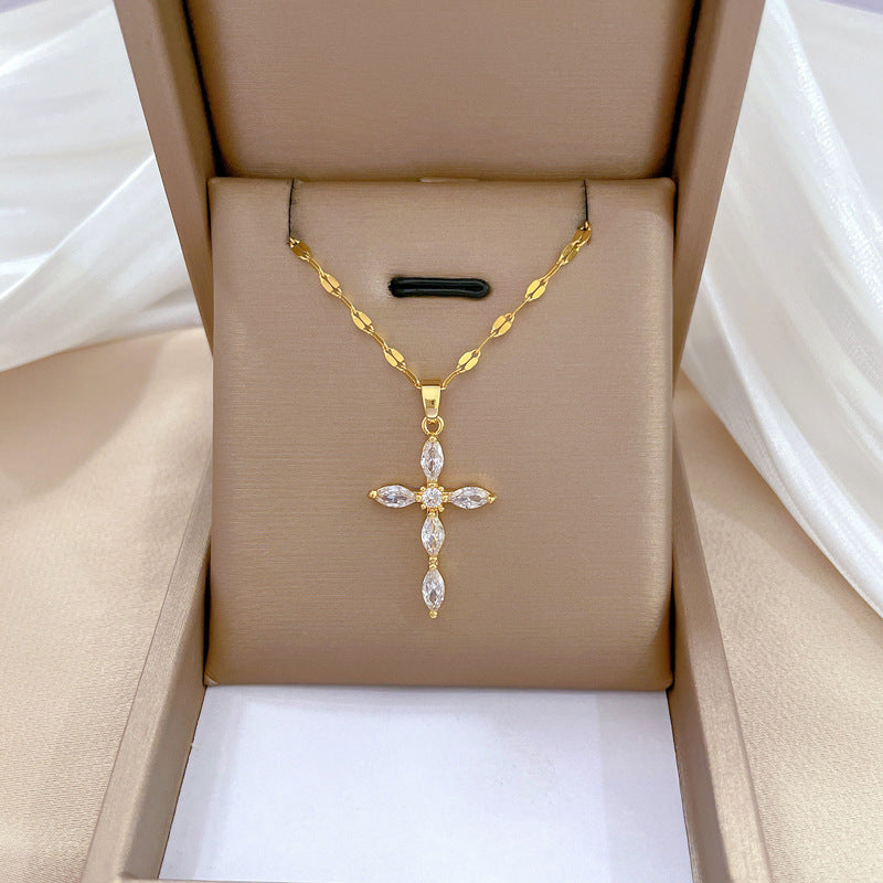 Minimalist Geometric Titanium Steel Diamond Inlay Necklaces